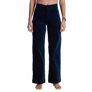 NEW ASKK NY sailor velvet high rise wide leg pants in navy